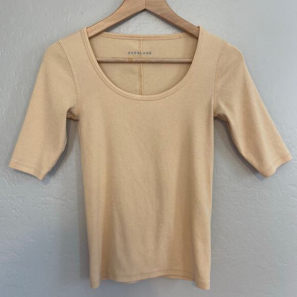 Everlane Pima Cotton Scoop Neck Ribbed Shirt Womens Sz Small Basic Staple Layer - Picture 1 of 5